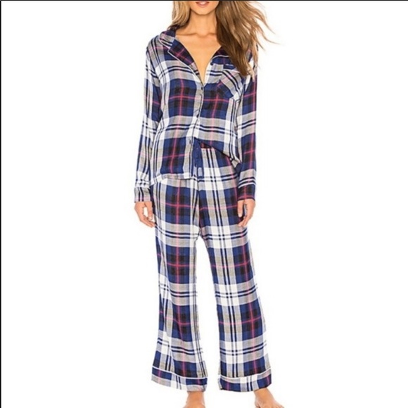 NWT Revolve Plush Apparel Blue Red Plaid Matching Pajama Set holiday ready - Picture 2 of 9